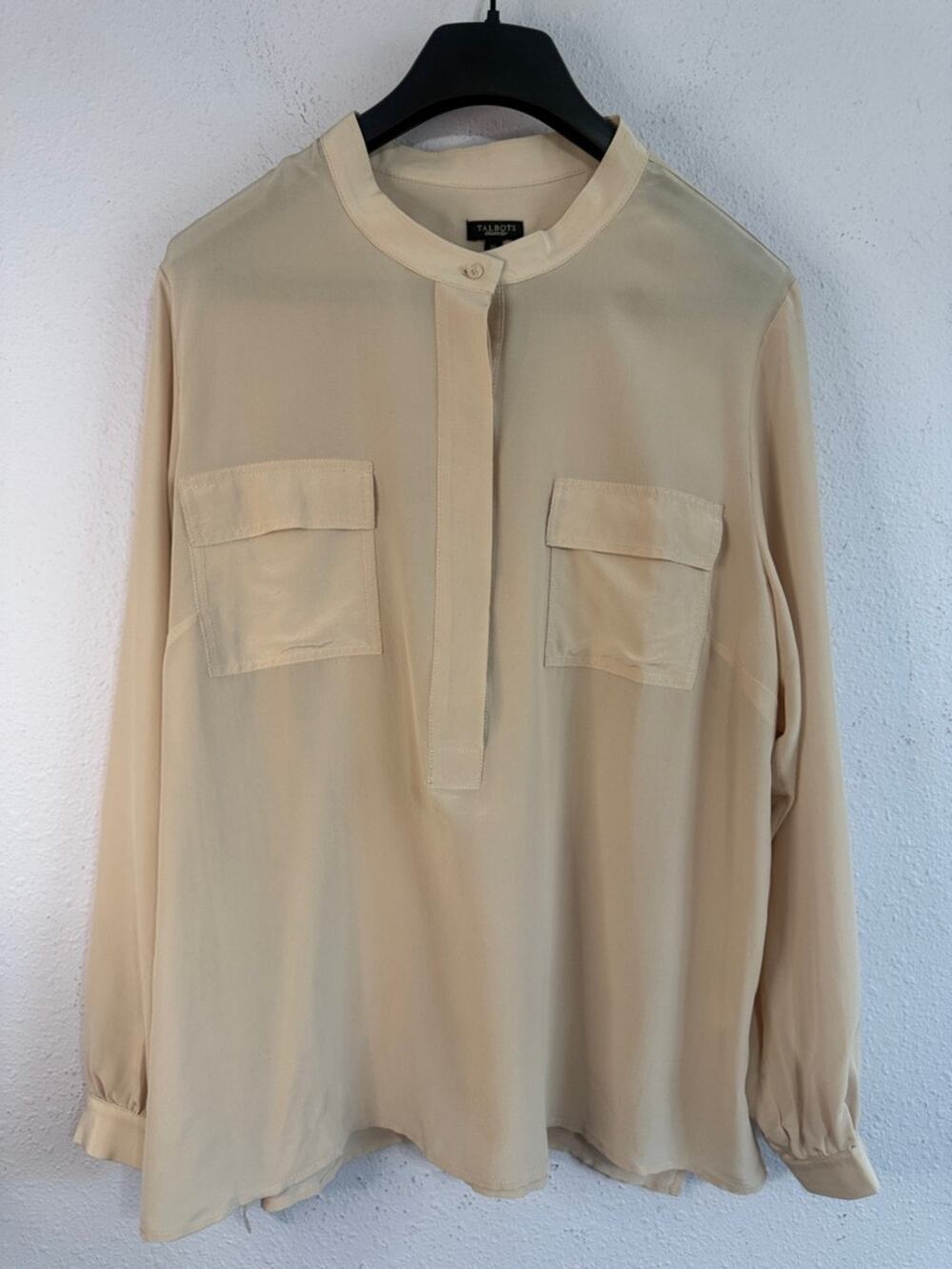 Talbots Women Blush Color Long-Sleeve 100% Silk Blouse Size XL